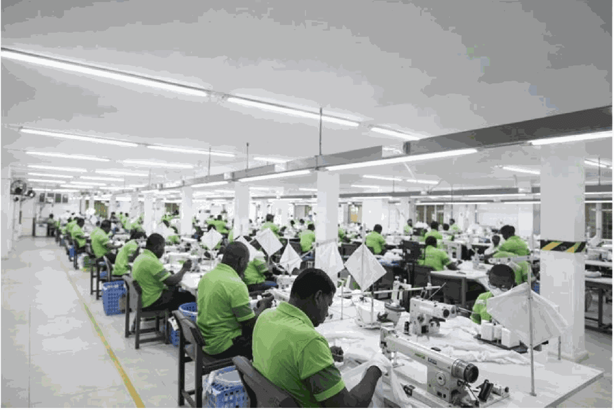 Garment manufacturing operations at Charisma Fashions in Accra, Ghana